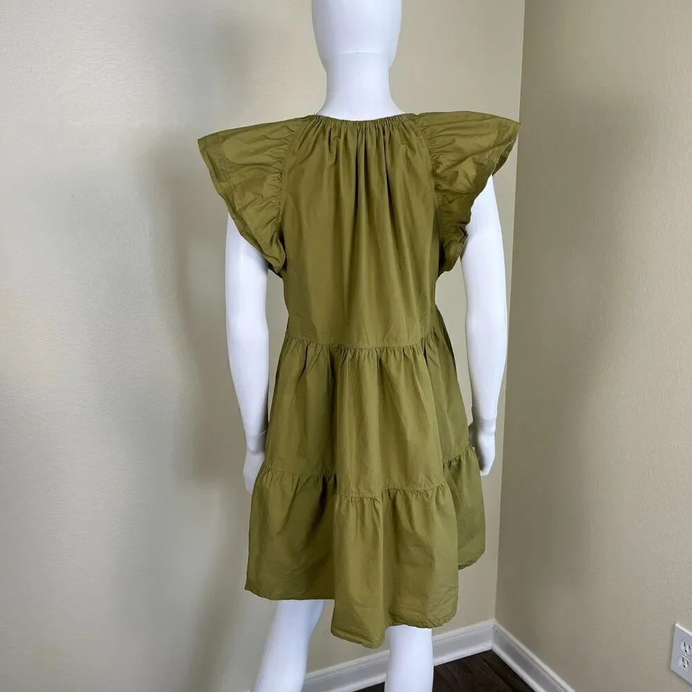 Marie Oliver Women Size XS Green Kara Tiered Cotton Babydoll Mini Pullover Dress